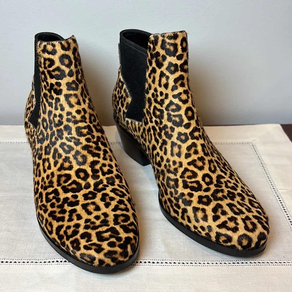 Cole Hann Gia Animal Print Western Calf Hair Chunky Heel Ankle Boots Size 7.5 B